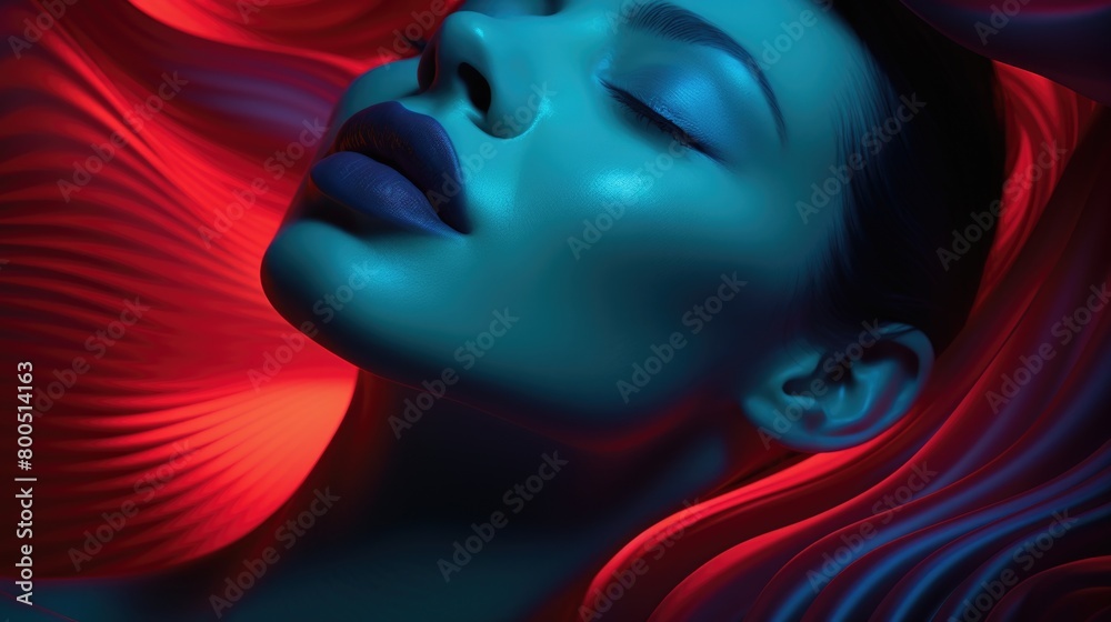 Mesmerizing Portrait of Woman in Vivid Red and Blue Lighting Mesmerizing Portrait of Woman in Vivid Red and Blue Lighting