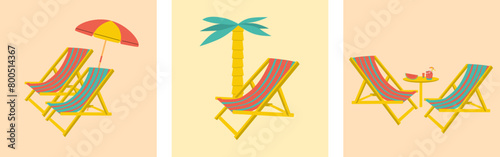 Deckchair and umbrella on the beach. Vector illustration
