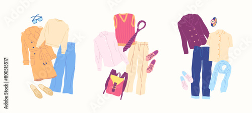 Cartoon Clothes Male Coat Combo Set Concept Flat Design Style Isolated on a White Background. Vector illustration