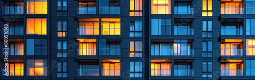 A tall building with numerous windows brightly lit up during the night