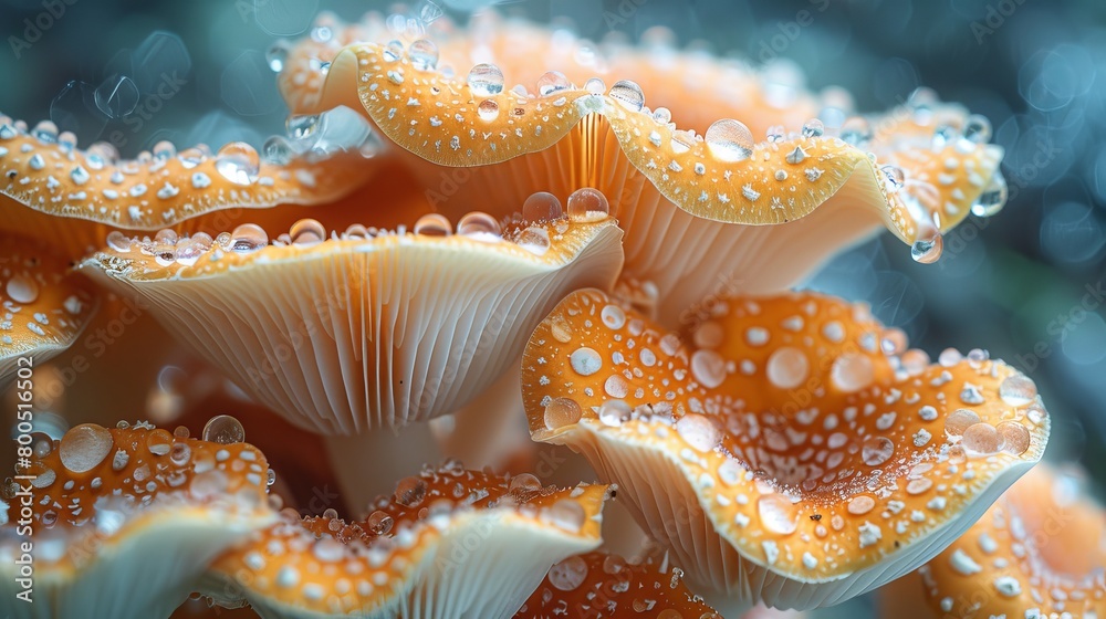 Macro fungi zoom in on the caps, gills, and stems of mushrooms and toadstools, capturing their diverse shapes, textures, and colors in extreme close-up ai generated