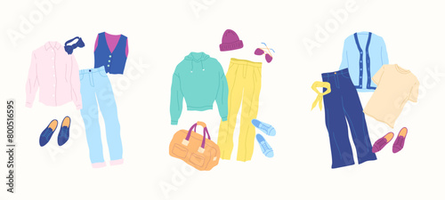 Cartoon Clothes Male Spring Combo Set Concept Flat Design Style Isolated on a White Background. Vector illustration