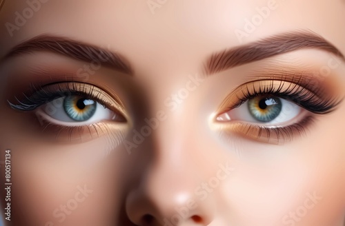 The soft curve of the open eyelids complements the curves of the face, creating a harmonious composition. Eye makeup.