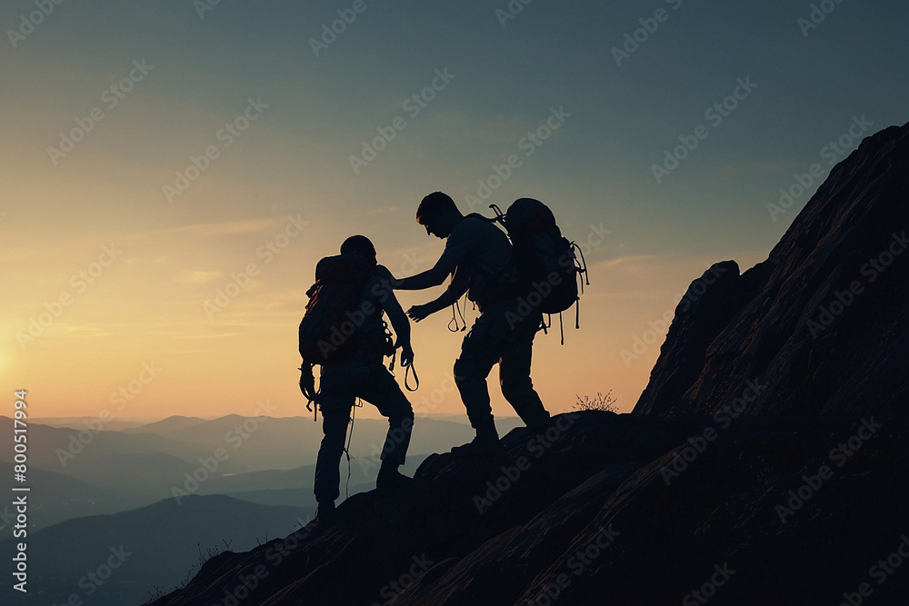 Fototapeta premium group of people on the top of the mountain