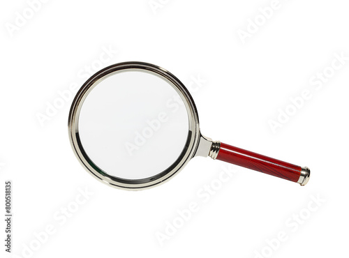 Scientific research tool, magnifying glass isolated on white. Business and educational study,