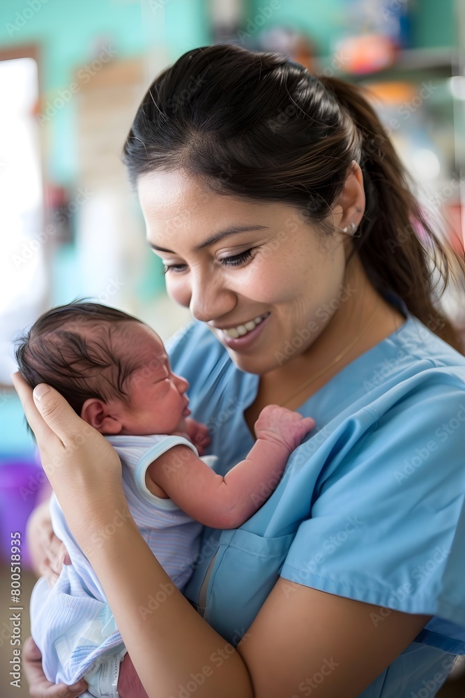 Latina Nurse Joyfully Welcoming Newborn Baby into the World Latina Nurse Joyfully Welcoming Newborn Baby into the World