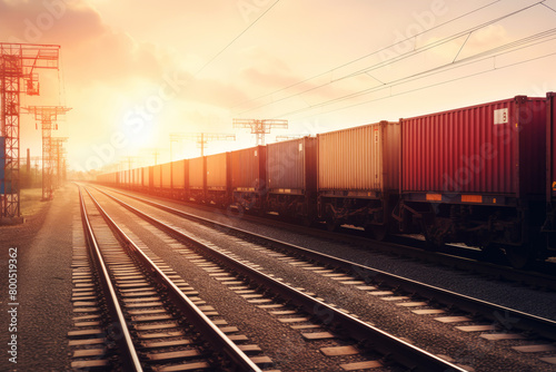 generated illustration of background container Freight Train in Station, Cargo railway transportation industry