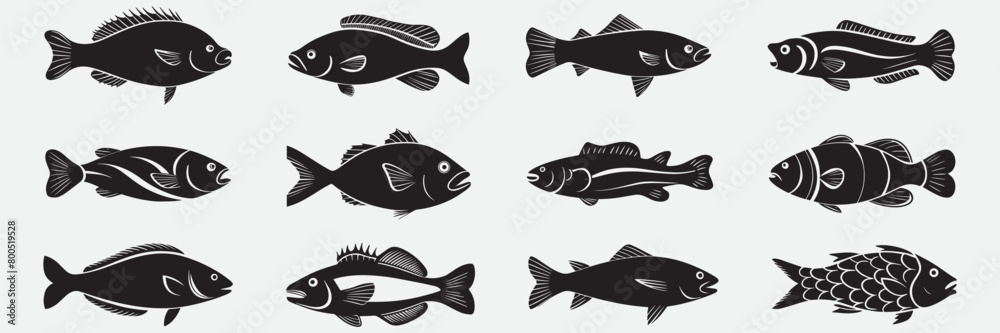 Fish silhouette vector illustration. Fish silhouette, Icon and Sign.