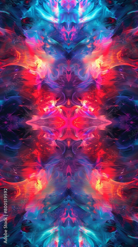 Fototapeta premium Vibrant abstract symmetrical digital art with neon colors