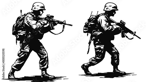Two soldiers with guns, vector