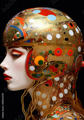 Futuristic Klimt-Inspired Female Robot Head

