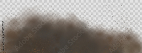Vector background of a sand explosion with dirt and cloud smoke. Brown sandstorm splash and  dirty ground with a textured wind effect.Yellow flying particles and stone.