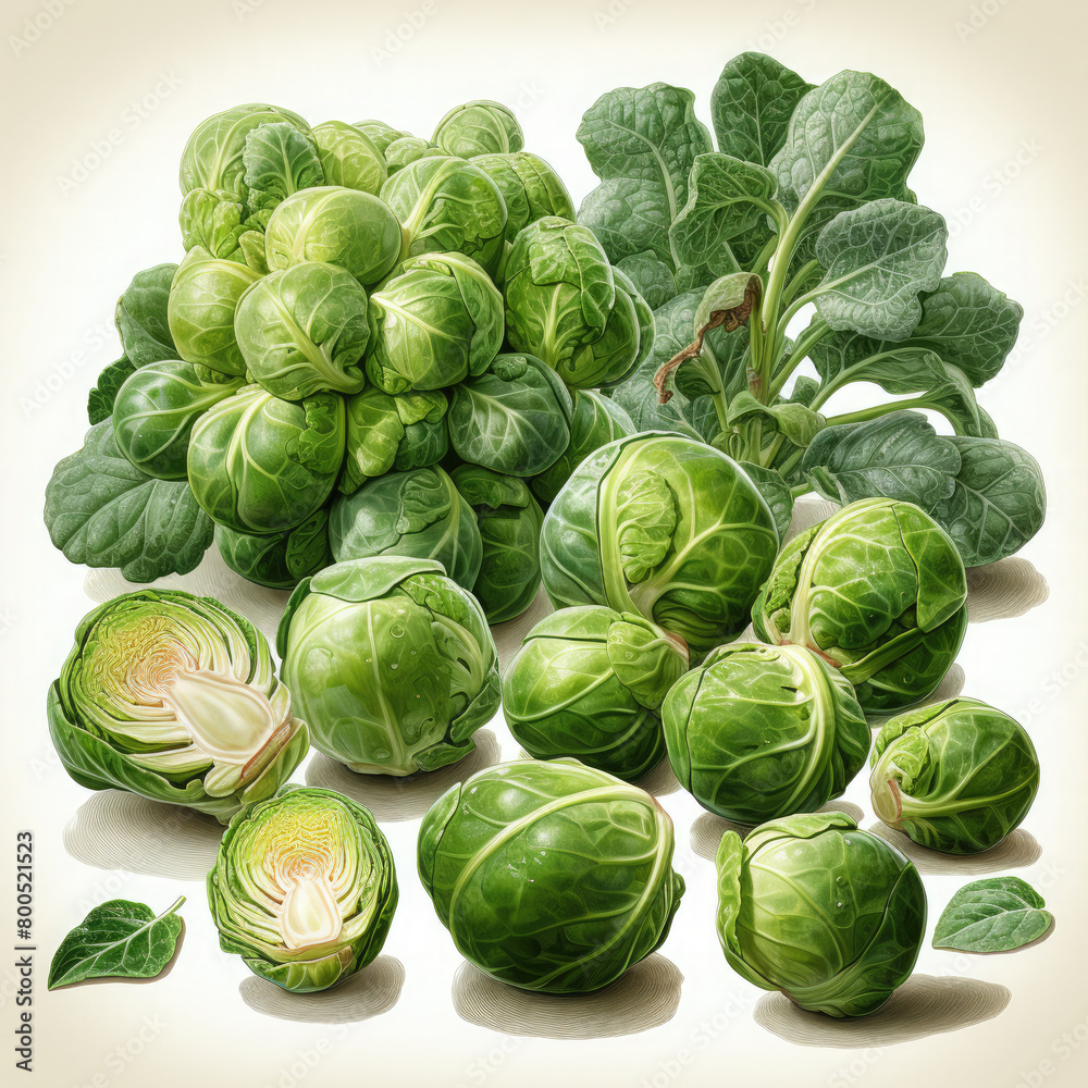 Watercolor Brussels Sprouts Illustration, Generative Ai Watercolor Brussels Sprouts Illustration, Generative Ai