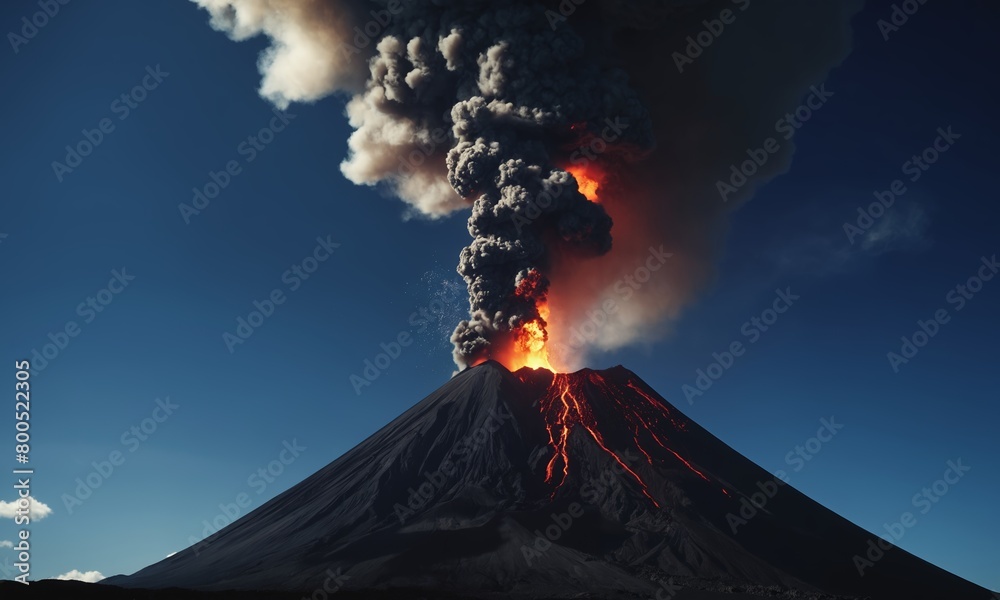 A strong eruption of a black volcano.