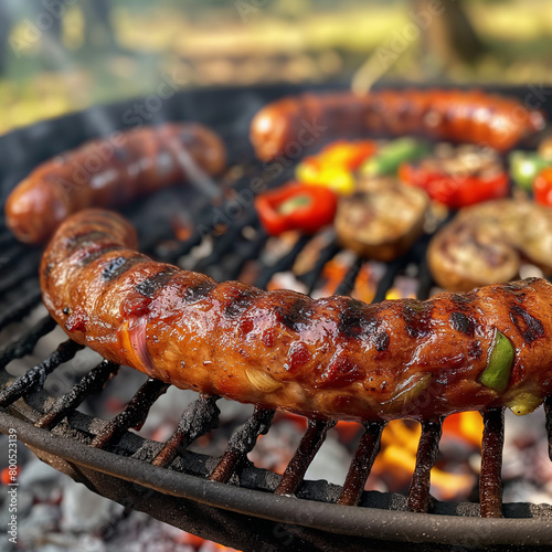 Kiełbasa na grillu. Grill, majówka. barbeque, bbq
