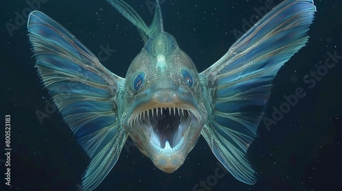   A close-up of a fish with its mouth open widely photo