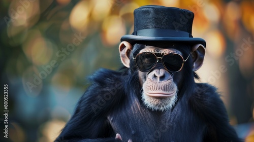 Dapper Chimpanzee in Shades and Top Hat, Space for Text Insertion © Mehram