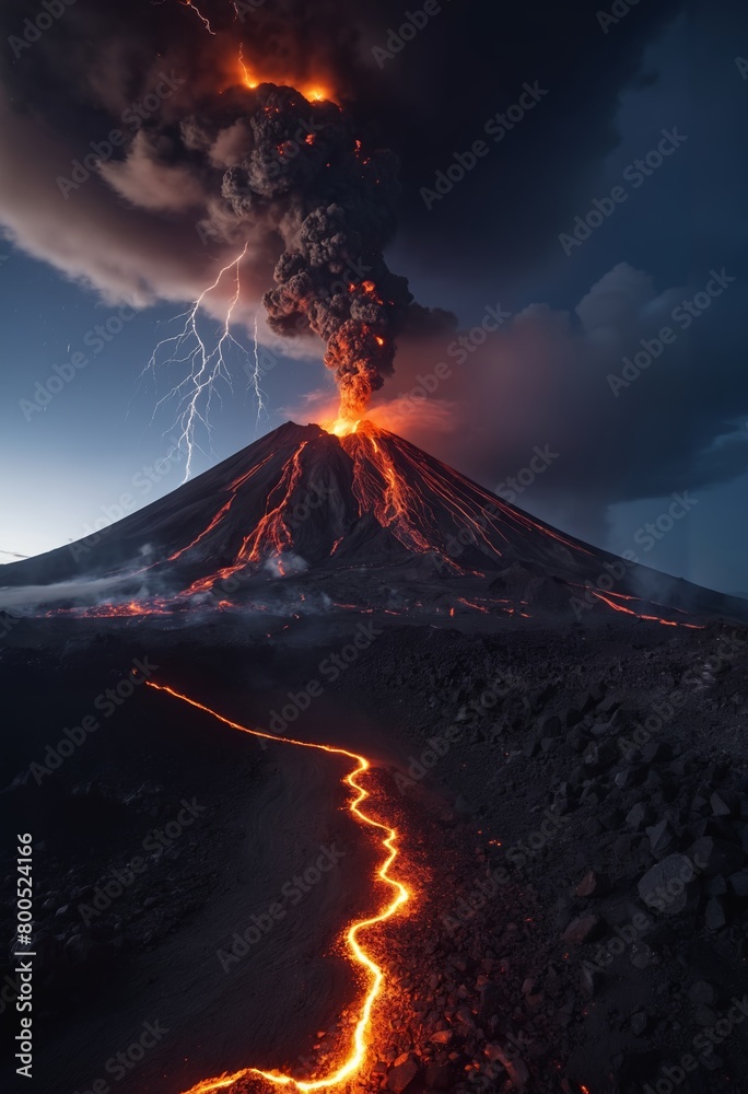 Strong volcanic eruption at night, Strong volcanic eruption at night,