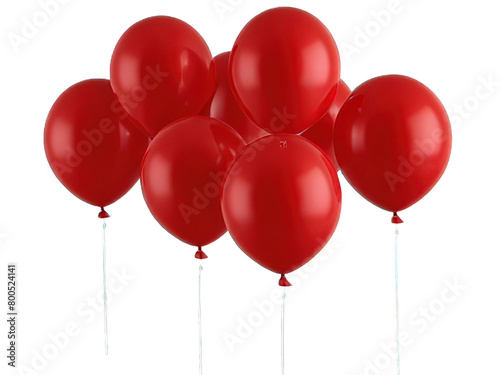 Set of red balloons isolated on transparent background - Generative AI  cutout 