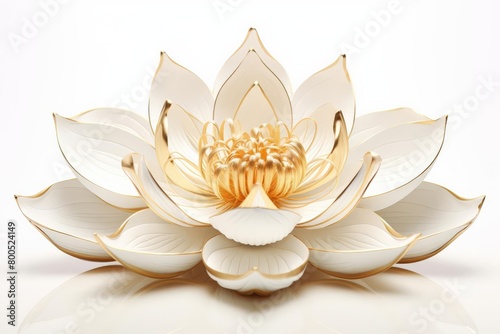 A white flower with gold accents is the main focus of the image photo