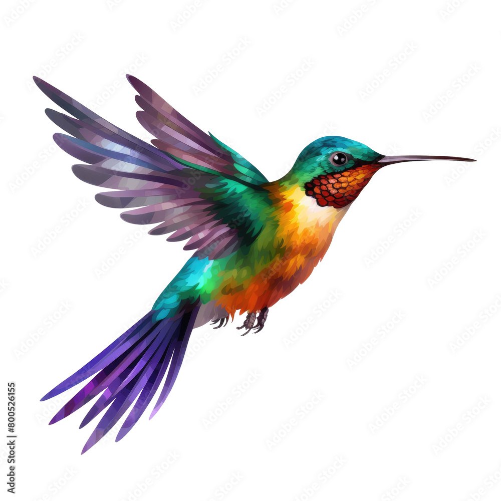 Fototapeta premium Beautiful flying hummingbird on a transparent background