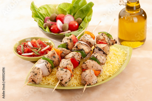 Chicken Shish Kabab with olive oil and radish salad with pickle 