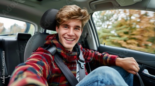 Smiling Man Taking Car Selfie