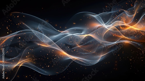 singular intricately flowing light strands against a black background