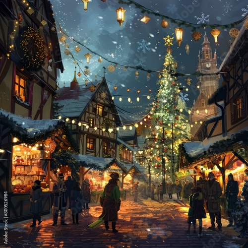 Christmas street city, winter background