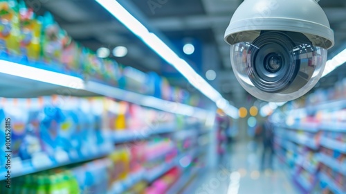 A CCTV camera positioned at a retail store entrance, deterring theft and enhancing safety for shoppers and employees. photo