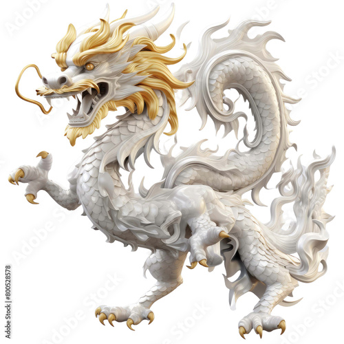 Beautifully carved Chinese dragon isolated on transparent background 