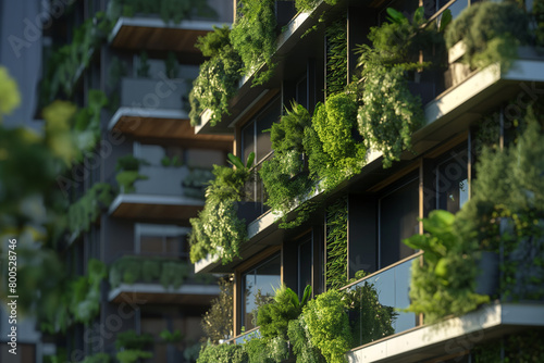 Green Facade: Tower Block with Plants and Numerous Balconies Creating a Lush Exterior © Natalia Schuchardt