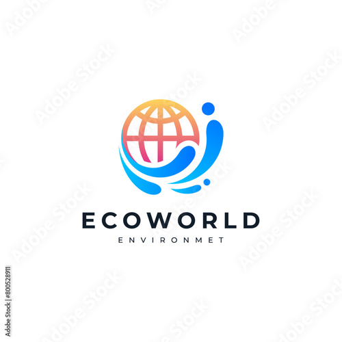 colorful globe with water for nature and environment logo