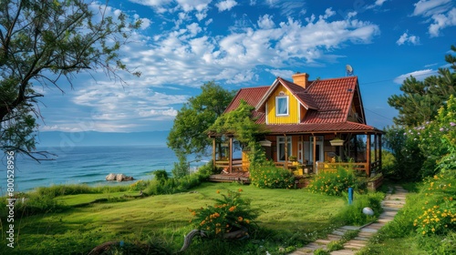 beautiful small house by the sea on a sunny day, simply idyllic