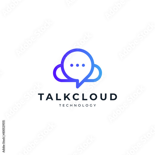 clouds and dialog balloons with line art style for social media data and information storage logo