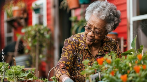 Senior Woman Gardening on Patio