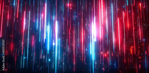 Abstract background with neon lights and glowing vertical lines, creating a futuristic and vibrant atmosphere. 