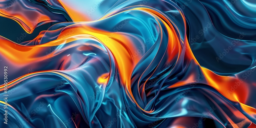 Fototapeta premium Blue orange futuristic flowing liquid background.