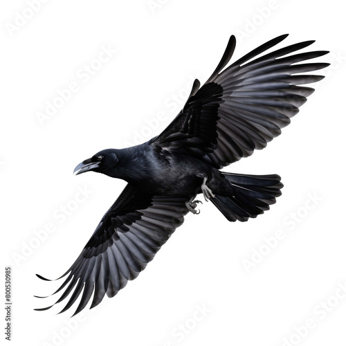 Black crow flying on a transparent background