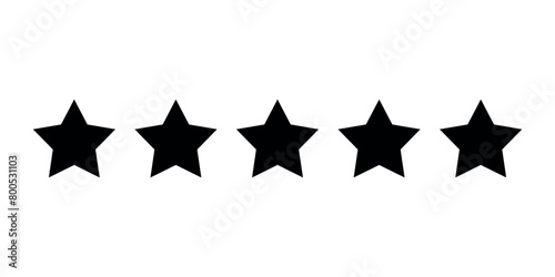 Five star rating, black silhouette of stars on a transparent background. Vector drawing of a five-pointed star.