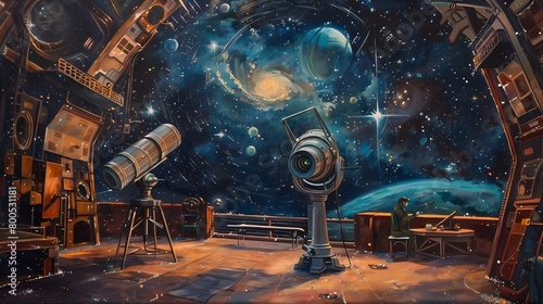 Serene Space Observatory with Telescopes Peering into the Cosmic Expanse Showcasing Astronomical Wonders and Captivating Stargazers