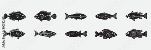 Fish silhouette vector illustration. Fish silhouette, Icon and Sign.