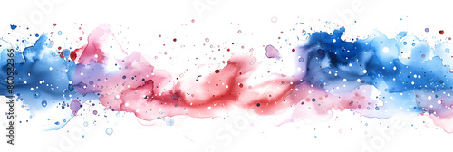 Pink and blue watercolor droplets spread on transparent background