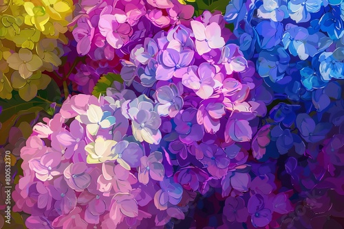 Artistic Hydrangea Painting: Spring Decor Blending Digital Artwork & Traditional Oil Painting Techniques