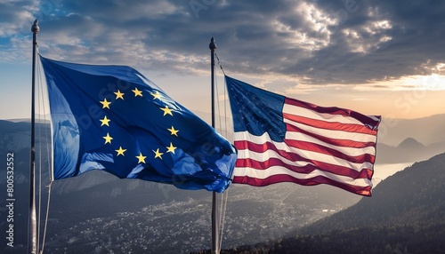 United Front: USA and EU Flags Side by Side