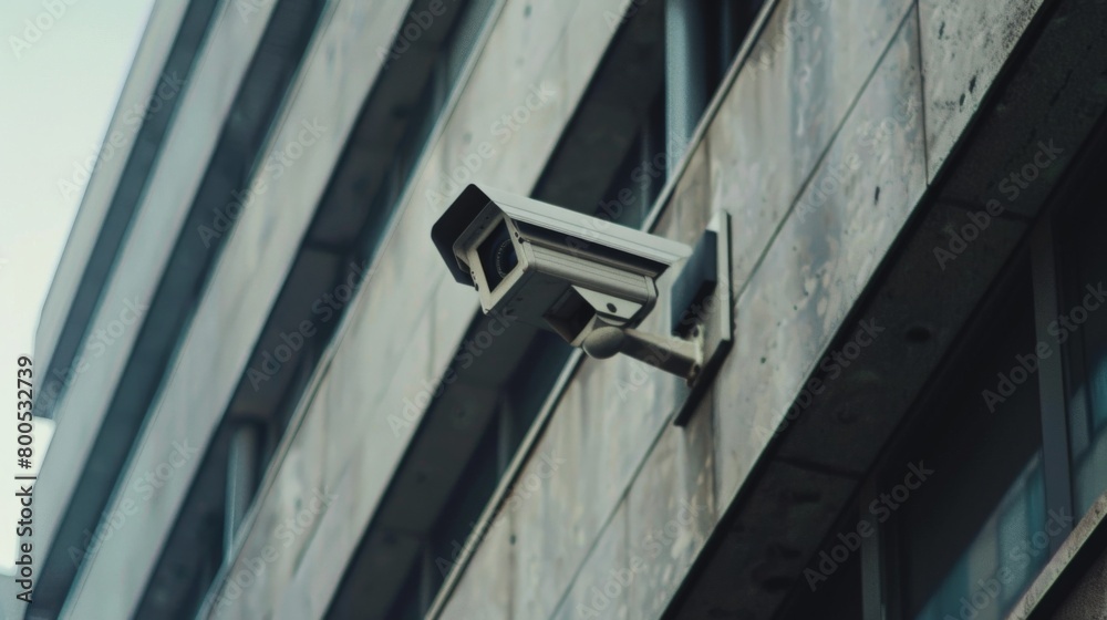 A close-up of a CCTV camera mounted on a building facade, keeping a watchful eye on public spaces A close-up of a CCTV camera mounted on a building facade, keeping a watchful eye on public spaces