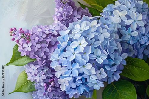 Hydrangea and Lilac: Close-Up Textured Oil Canvas Art for Vibrant Home Decor