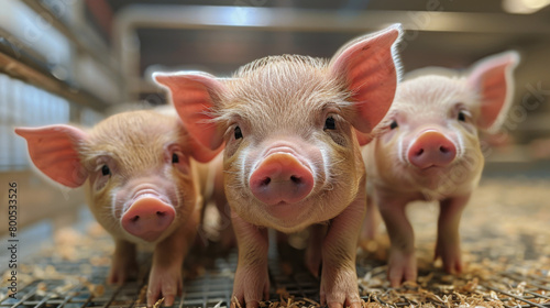 Group of Three Little Pigs Standing Together photo