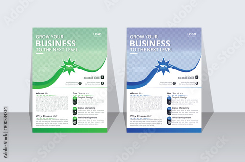 Promotional Corporate business flyer template design set with two color variations. marketing, business proposal, promotion, growth, advertising, publication, cover page. new digital marketing flyer