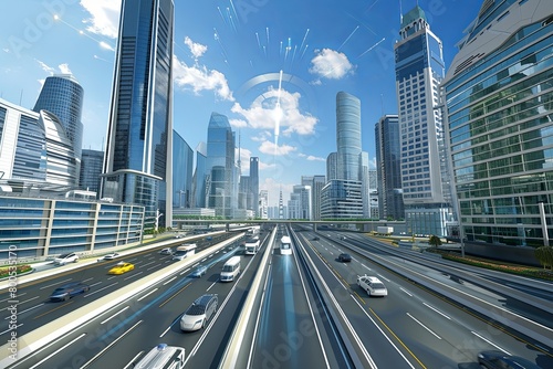 Futuristic Highway City 3D Urban Rendering  High-Speed Internet Concept